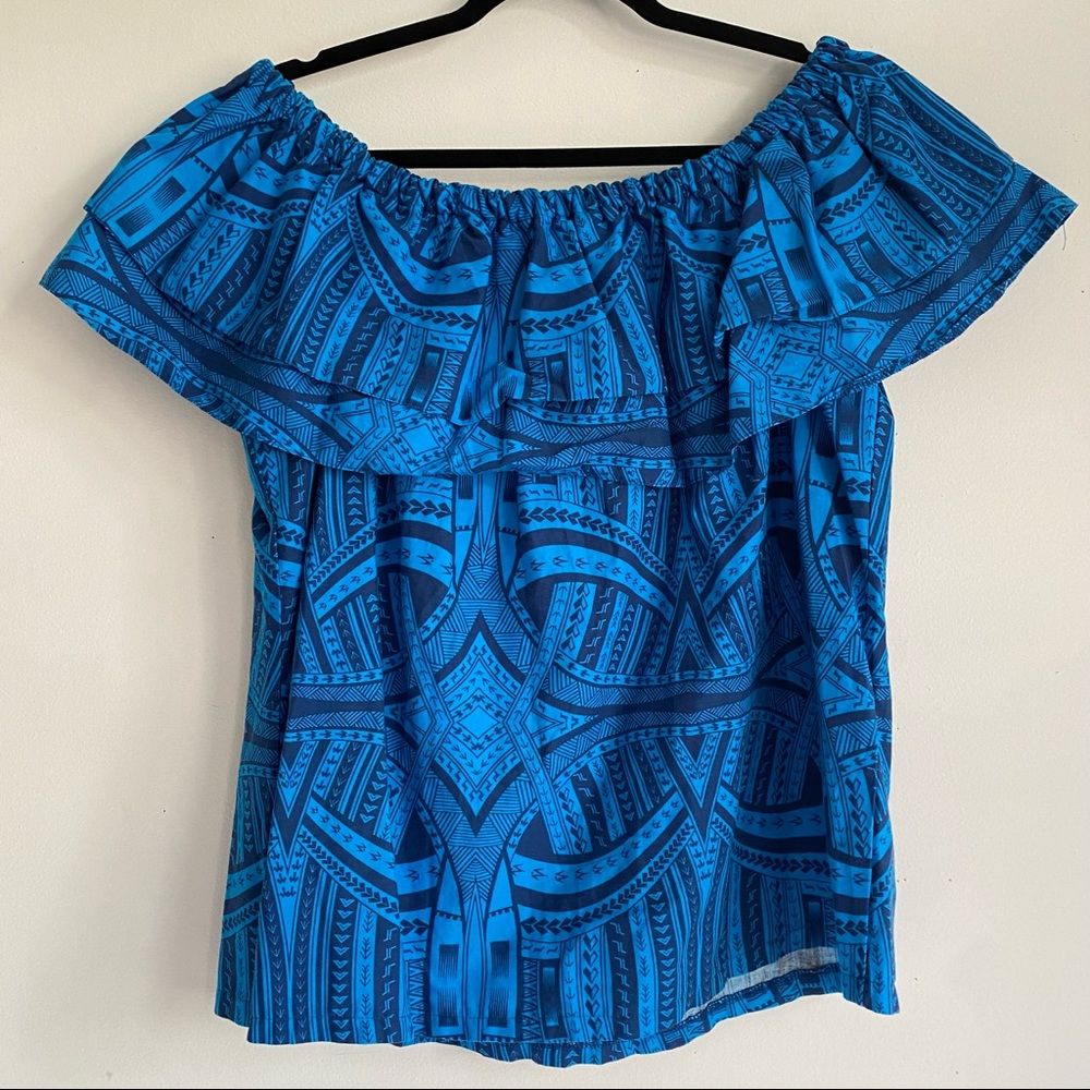 🟠 EVENI 🇼🇸 Off-shoulder Strapless Blue Samoan Top (18)
